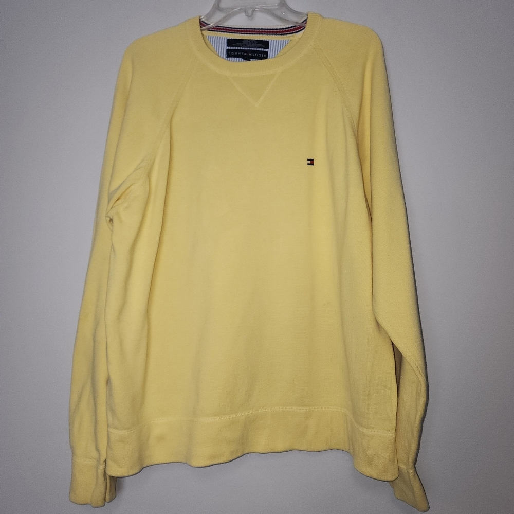 Tommy Hilfiger Y2K oversized Baggy yellow classic preppy pullover sweats…